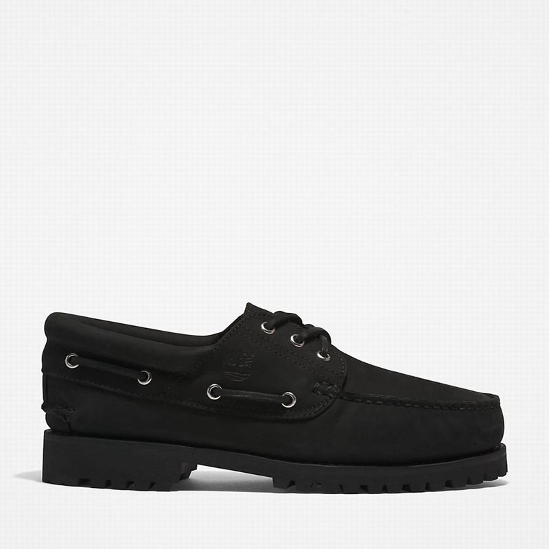 Timberland 3-Eye Lug Handsewn Boat Shoes Black | 3354073