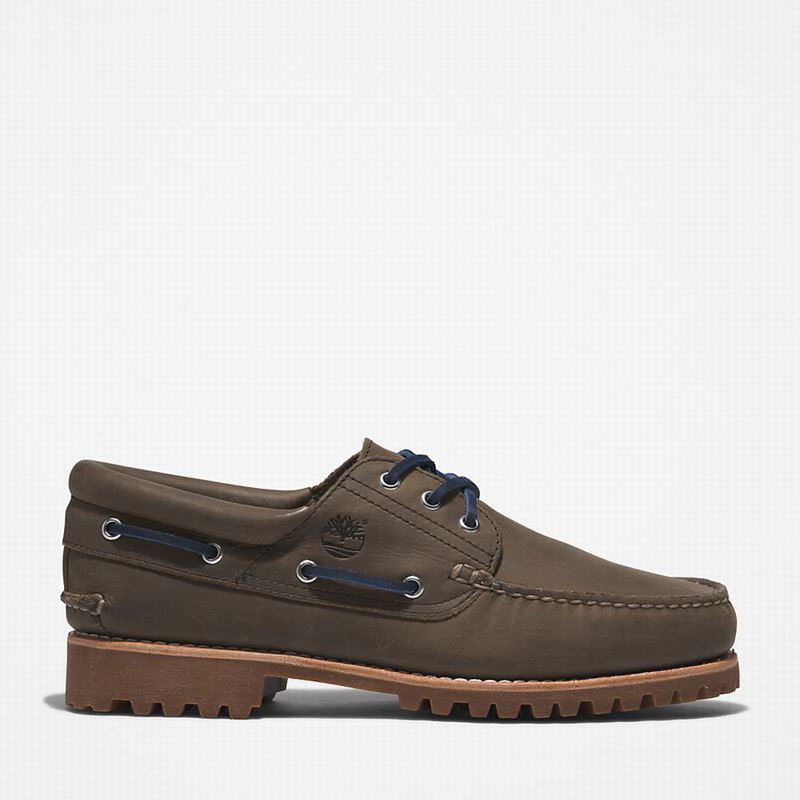 Timberland 3-Eye Lug Handsewn Boat Shoes Olive | 88255538