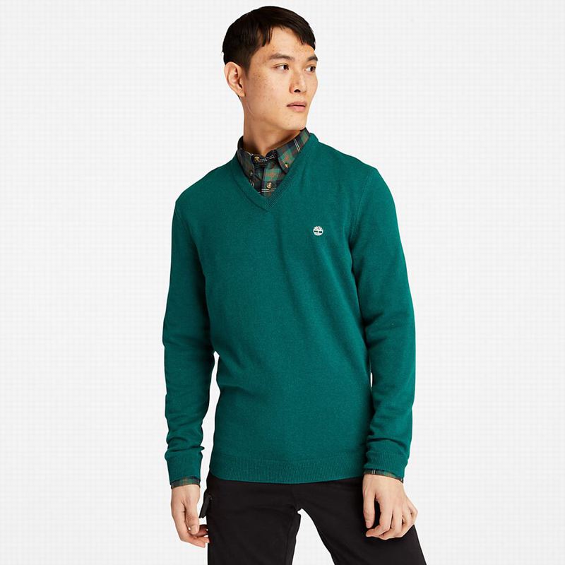 Timberland Cohas Brook V-Neck Sweaters Olive | 14228534
